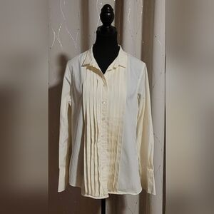 ​VINTAGE 2006 J.Crew Soft Yellow Micro-Check Pleated Tuxedo Shirt - Slim Fit L